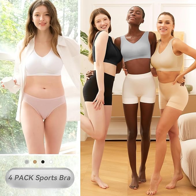 YADIFEN Womens Sports Bras, 3/4/6 Pack Wireless Comfortable Seamless Sleep Yoga Sports Bras for Women with Removable Pads