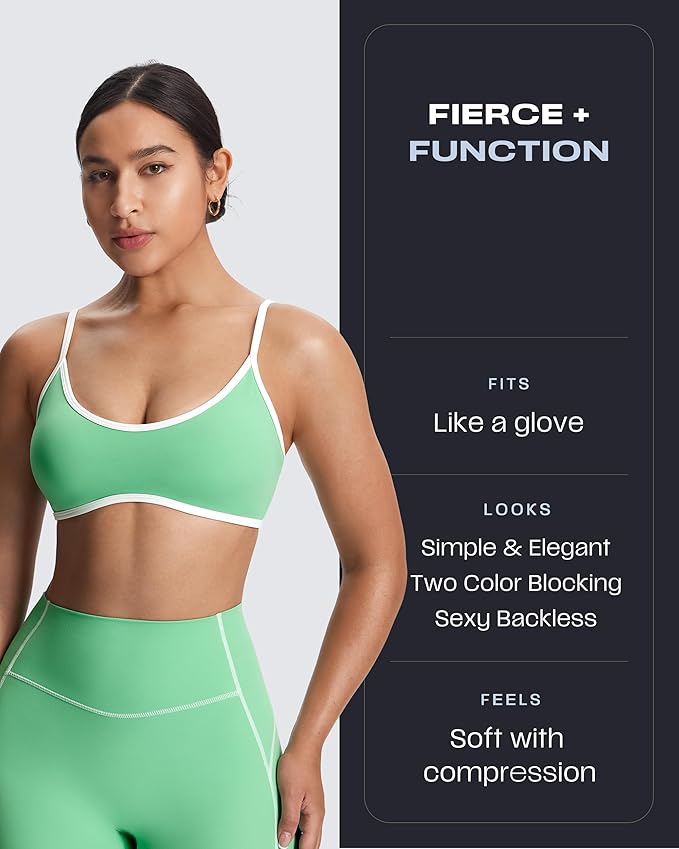 Aoxjox Women's Color Block Workout Sports Bras Fitness Lexi Lined Strappy Bra Athletic Yoga Crop Tank
