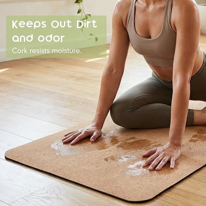 2 Pcs Cork Yoga Mat, 68 x 24 inch Premium 6mm Solid Thick Non Slip Fitness & Exercise Mat for All Types of Yoga Pilates & Floor Workouts with Strap