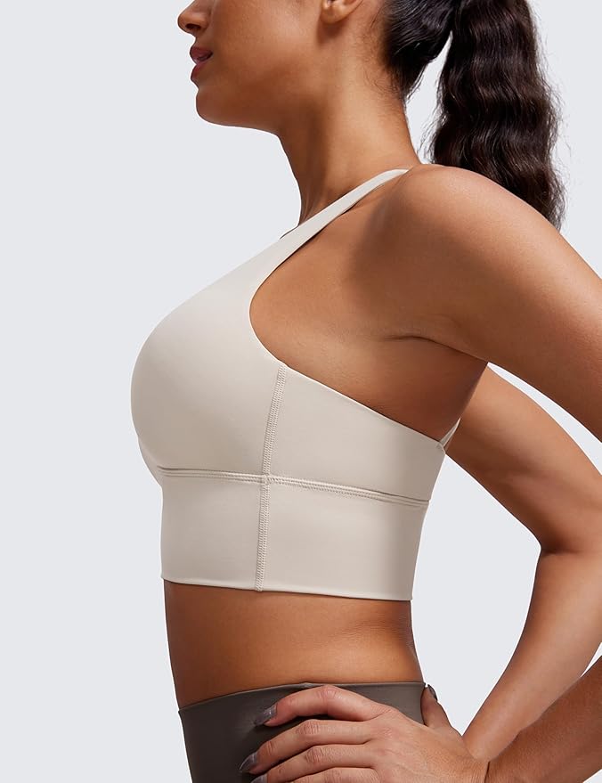 CRZ YOGA Naked Feeling Strappy Longline Sports Bras for Women - Medium Impact Criss Cross Yoga Padded Workout Crop Top