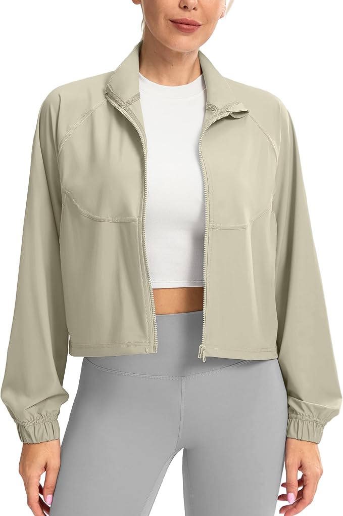 Soothfeel Women's Athletic workout Jacket Lightweight UPF 50+ Long Sleeve Sun Protection Shirts Zip Up Cropped Hiking Tops