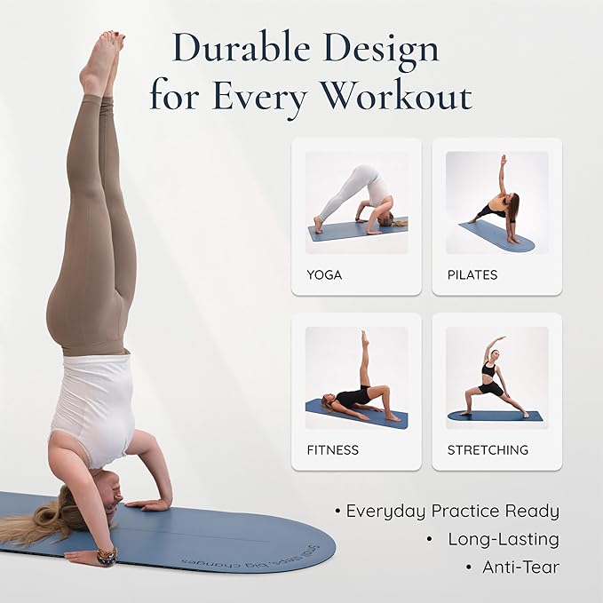 Arch-shaped Yoga Mat, Eco PU Rubber, Non-Slip Exercise Mat for Yoga, Pilates, Home Workout & Stretching with Carry/Stretch Strap & Motivational Design