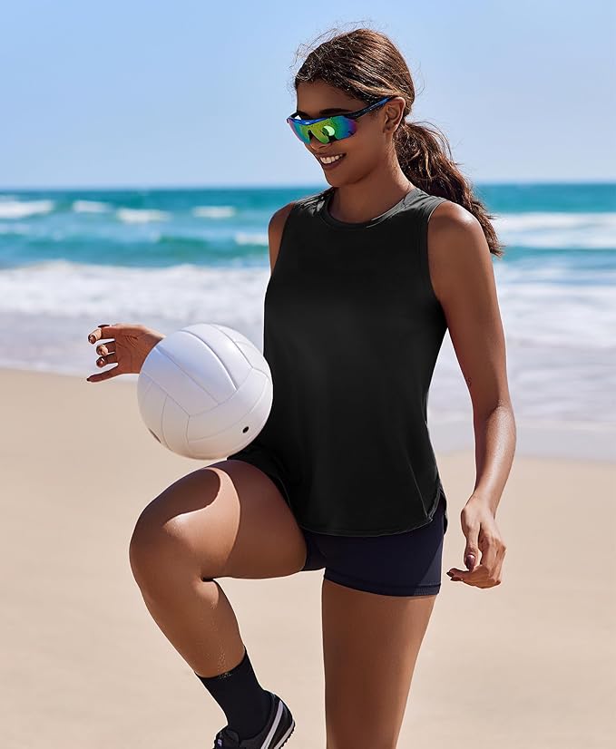 PINSPARK Workout Tank Tops Woman UPF 50+ Yoga Tanks Quick Dry Sleeveless Gym Shirts with Side Slits Loose Fit Athletic Top