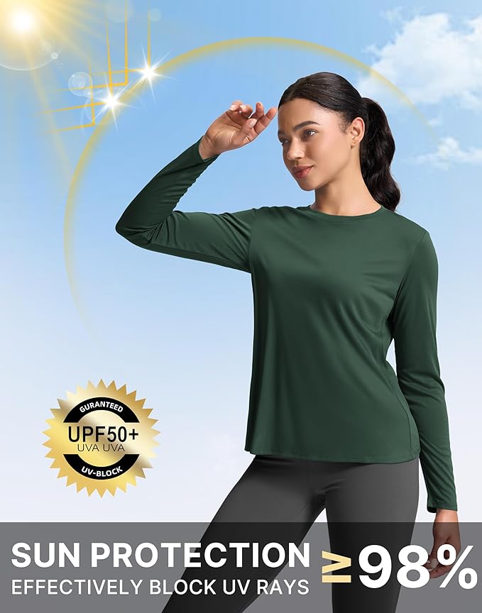 SANTINY Women's Lightweight Long Sleeve Workout Tops Split Back Gym Running Hiking Athletic Shirt Quick Dry UPF 50+ Sun Shirt