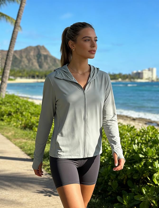 Women's UPF 50+ Sun Protection Hoodie Jacket with Pockets Lightweight Zip Up Sun Cover Up Shirt Athletic Jacket