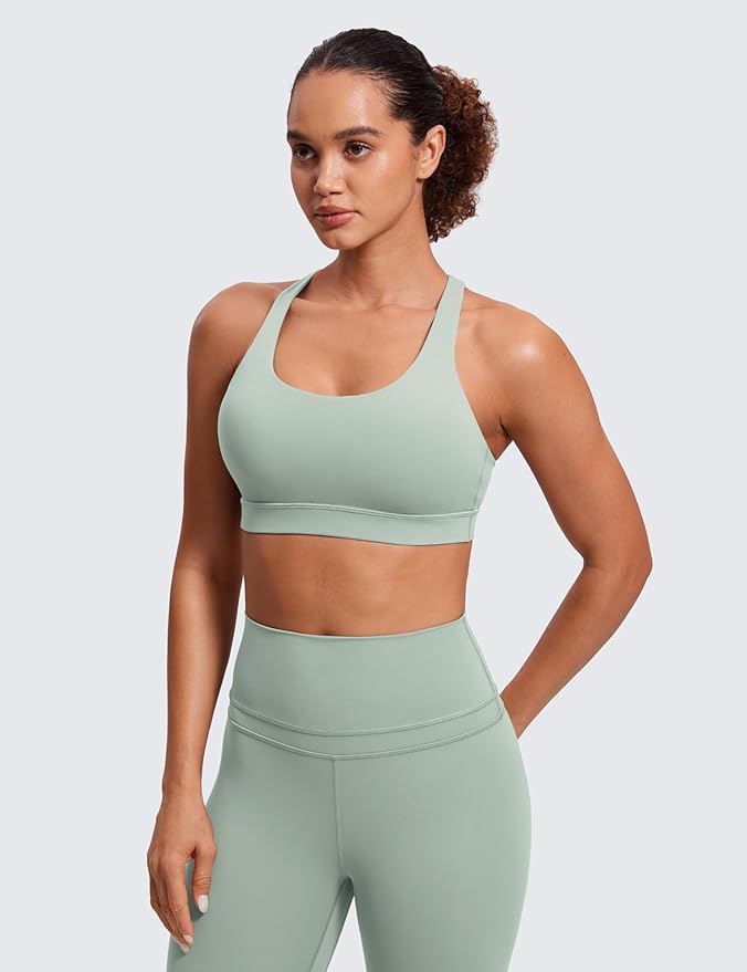 CRZ YOGA Naked Feeling Strappy Padded Sports Bras for Women - Fitness Workout Top Criss Cross Back Yoga Cami
