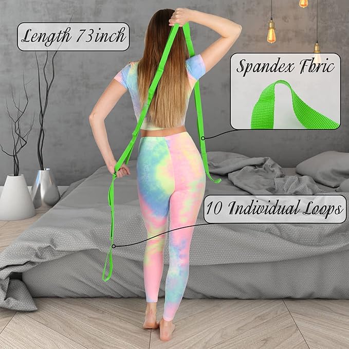 Scotamalone Stretching Strap Yoga Strap Physical Therapy for Home Workout, Exercise, Pilates and Gymnastics, 10 Loops Non-Elastic Stretch Bands with Aesthetic Packaging for Women & Men