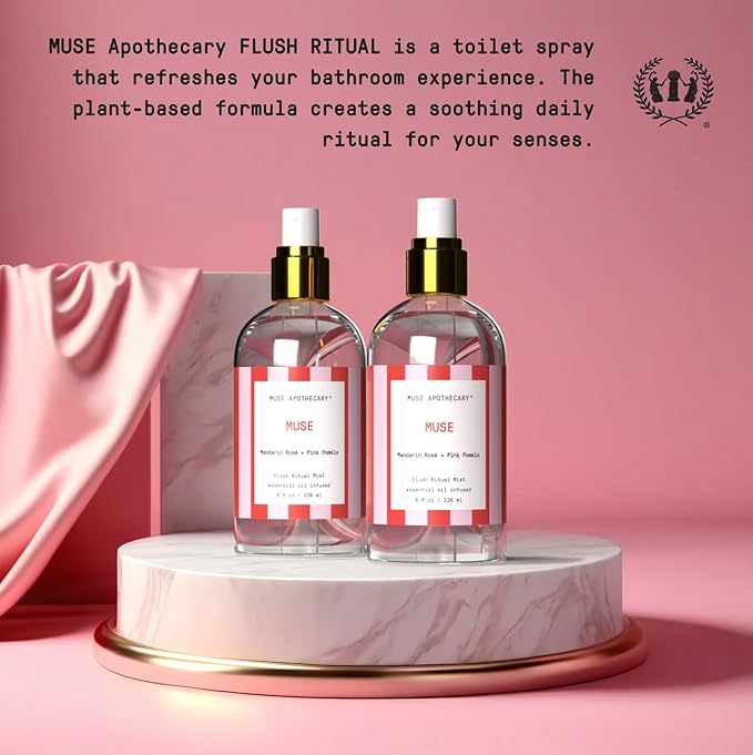 Muse Apothecary Flush Ritual - Aromatic & Refreshing Toilet Spray, Use Before You Go, 8 oz, Infused with Natural Essential Oils - Great Valentine's Day Gift - Mandarin Rosè + Pink Pomelo, 2 Pack