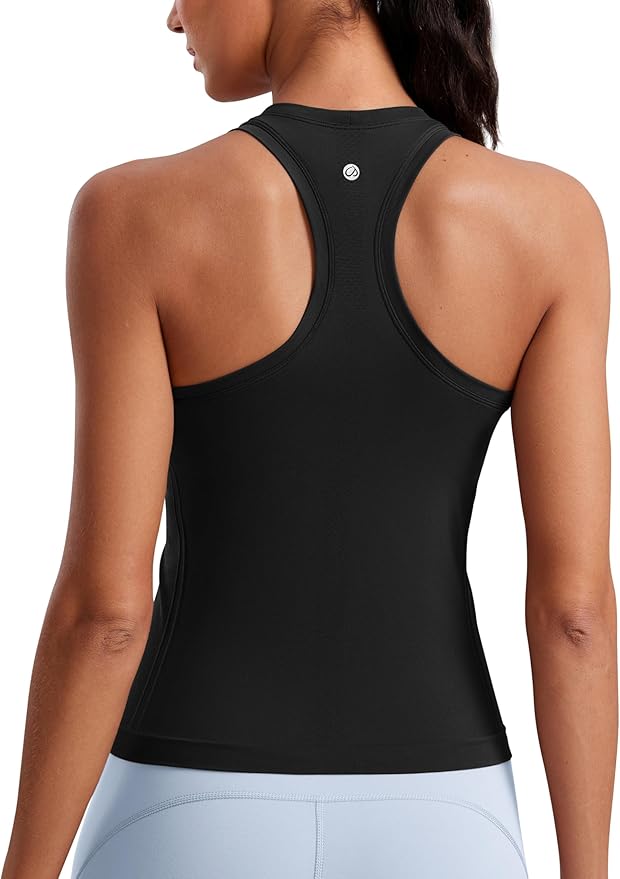 CRZ YOGA Seamless Workout Tank Tops for Women - Athletic Running Gym Sleeveless Shirts Crewneck Racerback Breathable