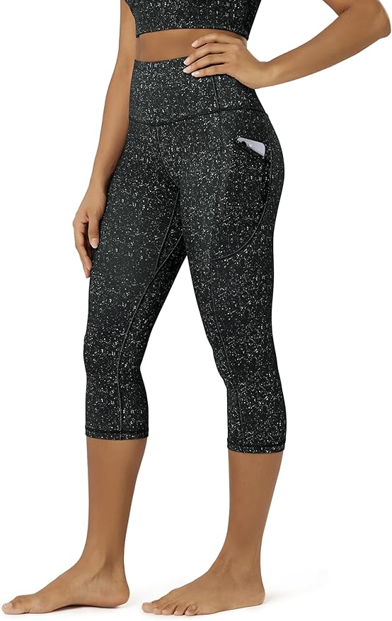 ODODOS Women's High Waisted Yoga Capris with Pockets, Tummy Control Non See Through Workout Athletic Running Capri Leggings