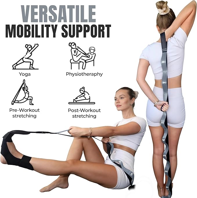 Stretch Strap with Loops Physical Therapy - Full Body Exercise Straps for Stretching with Detachable Foot - Leg & Calf Stretcher for Plantar Fasciitis, Physical Therapy, Pain Relief, and Flexibility
