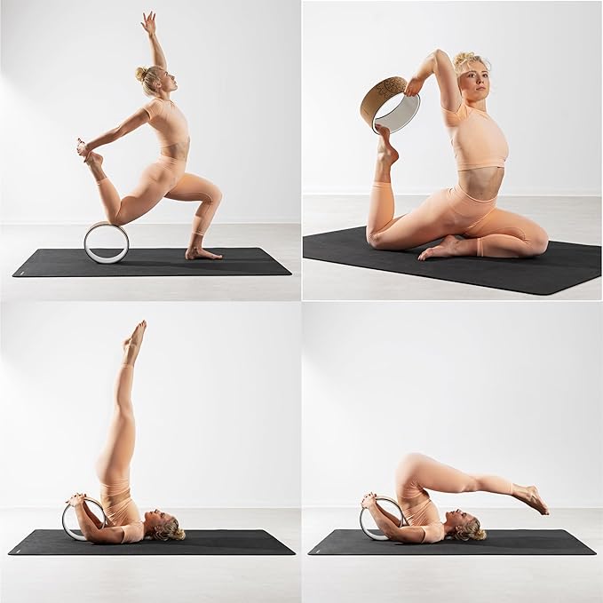 Navaris Cork Yoga Wheel - Prop for Stretching, Flexibility, Back Bends - Helps Deepen Poses and Stretch Back, Shoulders, Chest - 13" (33cm) Diameter