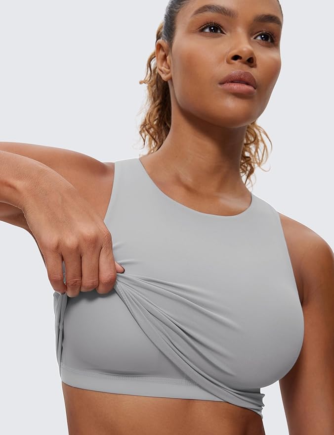 CRZ YOGA Butterluxe High Neck Crop Tank Tops for Women - Racerback Padded Longline Sports Bras Workout