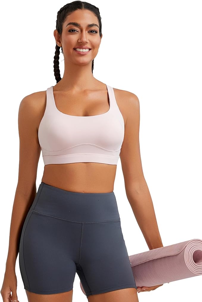 RUNNING GIRL Sports Bras for Women High Support,Racerback High Impact Grey Sports Bra Moulded Cup Workout Bra Push up