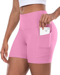 CHRLEISURE Womens Biker Yoga Shorts with Pocket, High Waisted Tummy Control 5 Inch Workout Spandex Athletic Gym Shorts