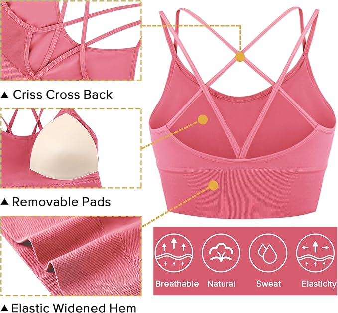 Sykooria 3 Pack Strappy Sports Bra for Women Sexy Crisscross for Yoga Running Athletic Gym Workout Fitness Tank Tops