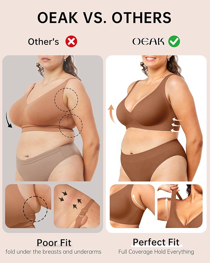 OEAK Womens Deep V Bras Wireless Comfortable Bra Supportive No Underwire Bras Tshirt Push Up Bralettes Plunge Seamless Bra
