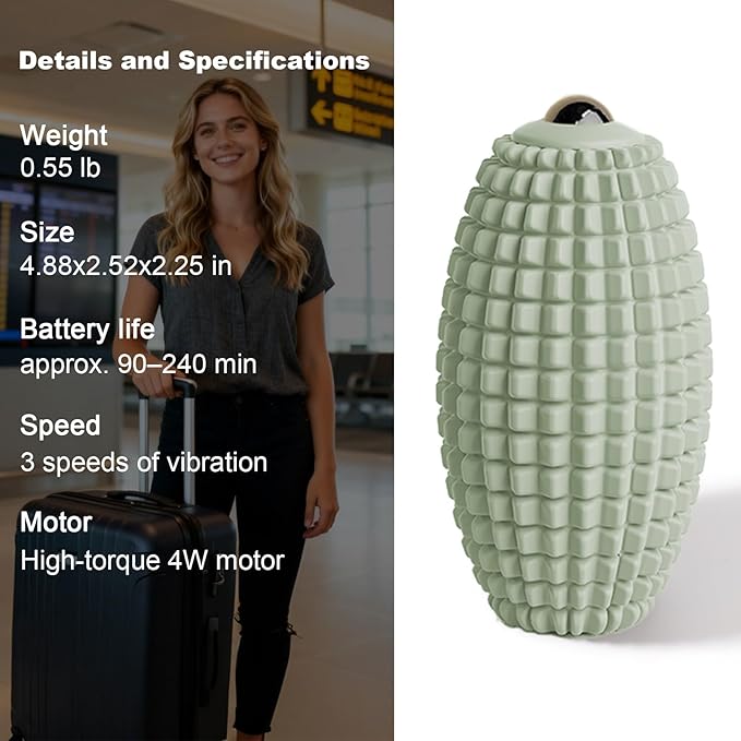 HODEMI Vibrating Massage Ball with Magnetic Rolling Head, Handheld High-Frequency Vibration Massager, 3 Speed Levels, Rechargeable Silicone Massage Roller for Gym, Office, and Travel Use (Green)