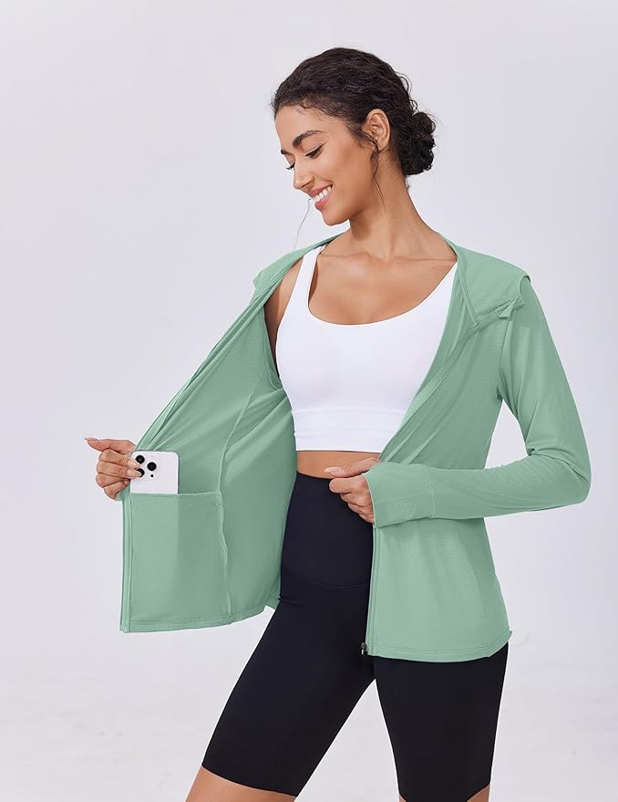 PINSPARK Women's UPF 50+ Sun Protection Hoodie Jacket Lightweight Full Zip Athletic Jacket Long Sleeve Shirt with Pockets