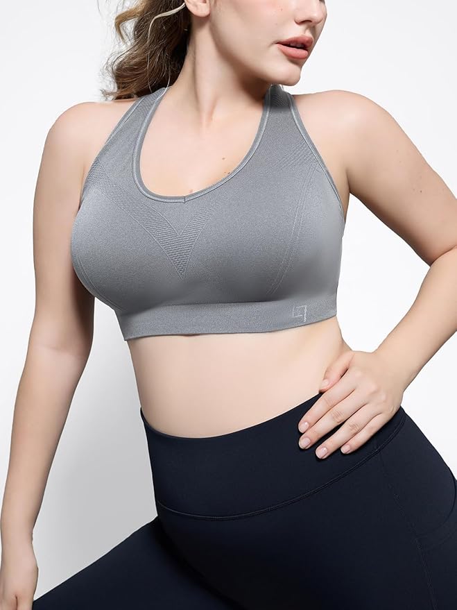 FITTIN Racerback Sports Bras for Women - Padded Comfortable Seamless Support for Yoga Workout Gym - for Plus Size Large Bust