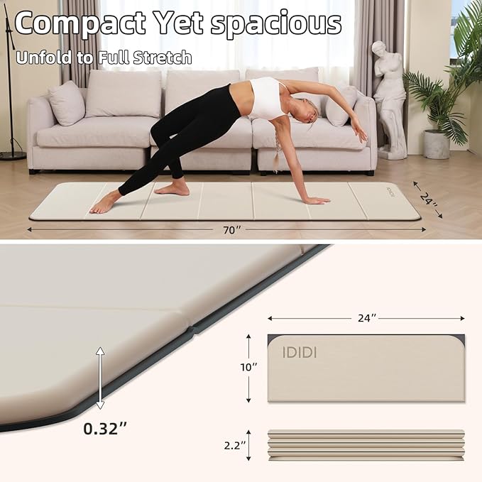 Foldable Yoga Mat Extra Thick 0.32 Inches-SGS Certified POE Material Exercise Mat, Non-Slip Design Fitness Mats, Multi-Purpose Workout Mats For Studio or Home Use