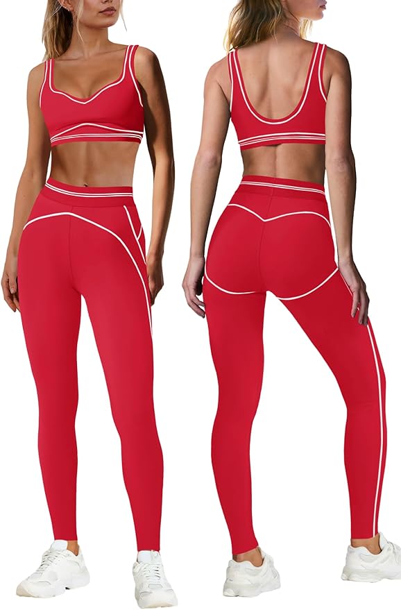 Nirovien Womens 2 Piece Workout Sets Athletic Yoga Sets Pilates Gym Outfits Butt Lifting Leggings and Sports Bra