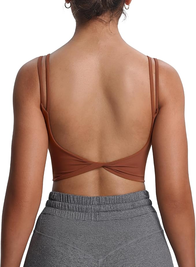 Aoxjox Women's Workout Sports Bras Fitness Yoga Crop Tank Metamorph Twist Back Cami