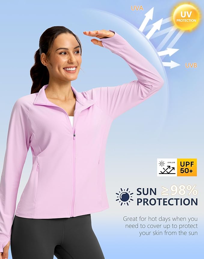 G Gradual Women's Lightweight Athletic Jacket Sun Protection UPF 50+ Zip Up 4 Pockets Long Sleeve Shirts Workout Running