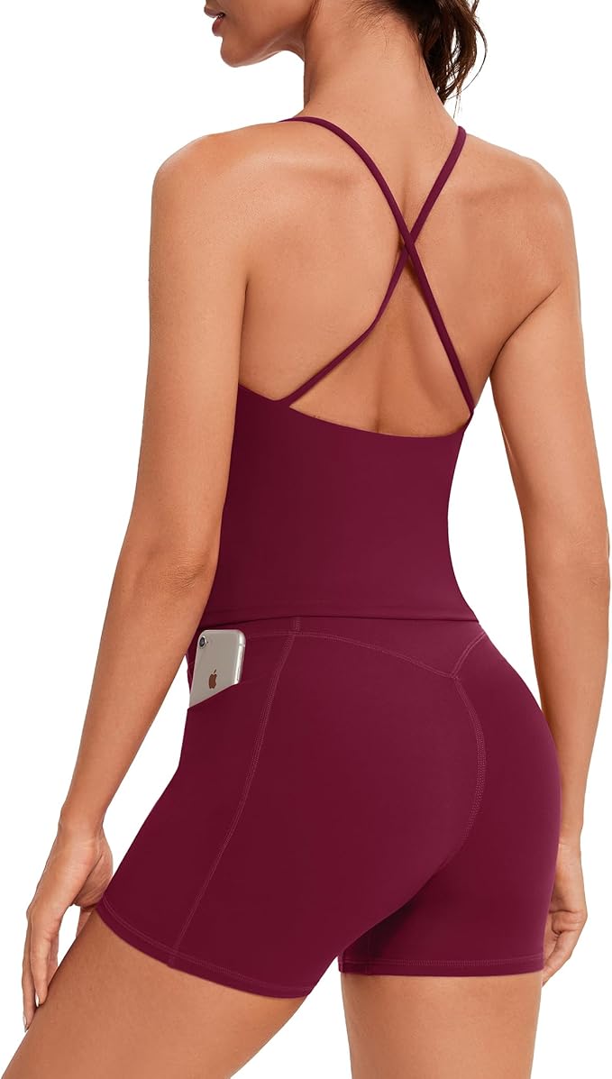 OMKAGI Workout Sets for Women Cute Spaghetti Strap Tank Tops Booty Shorts Outfits with Pockets