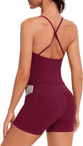 OMKAGI Workout Sets for Women Cute Spaghetti Strap Tank Tops Booty Shorts Outfits with Pockets
