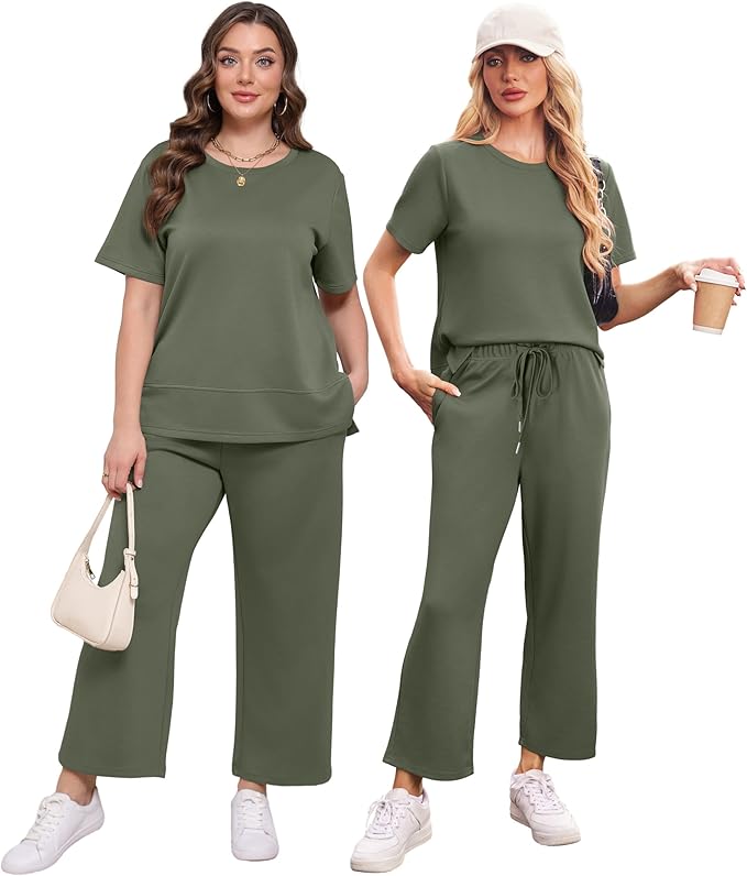 XIEERDUO Women's Side Slit Lounge Sets 2026 Fashion 2 Piece Travel Outfits Cozy Loungewear Wide Leg Tracksuits S-3XL