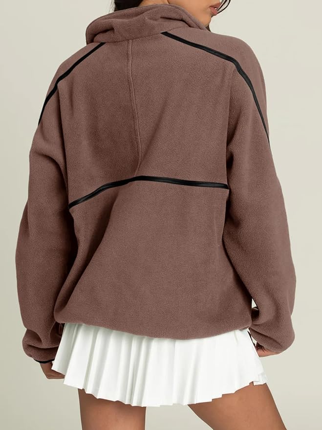 LASLULU Womens Half Zip Pullover Sweatshirt Sherpa Fleece Jacket Oversized Sweatshirts Warm Fuzzy Sweaters Pockets
