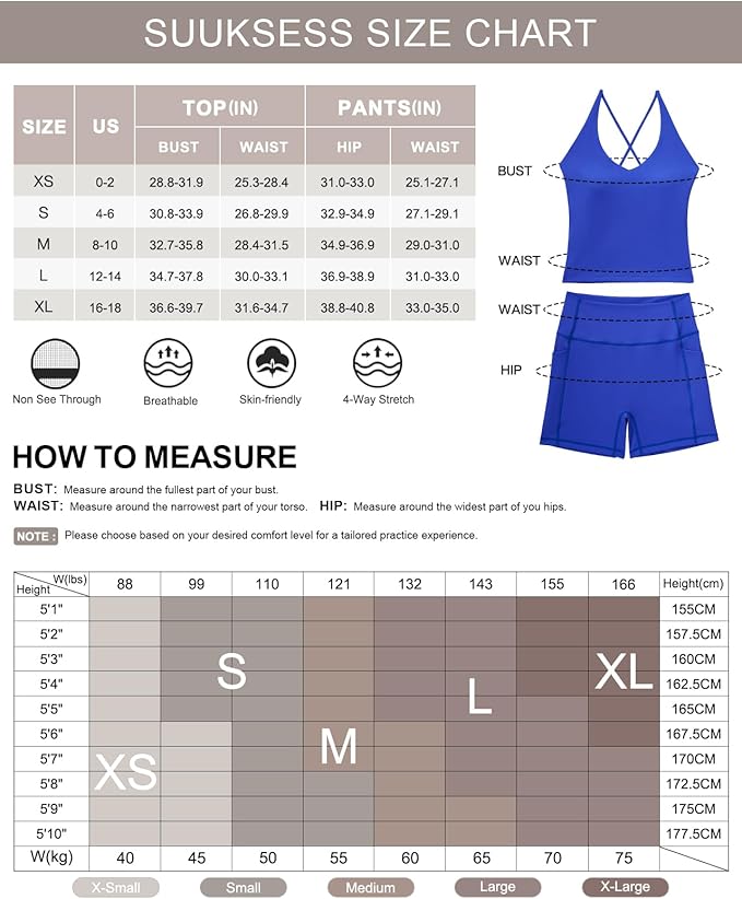 SUUKSESS Women 2 Piece Workout Sets Padded Tank Tops Tummy Control Leggings Gym Outfits