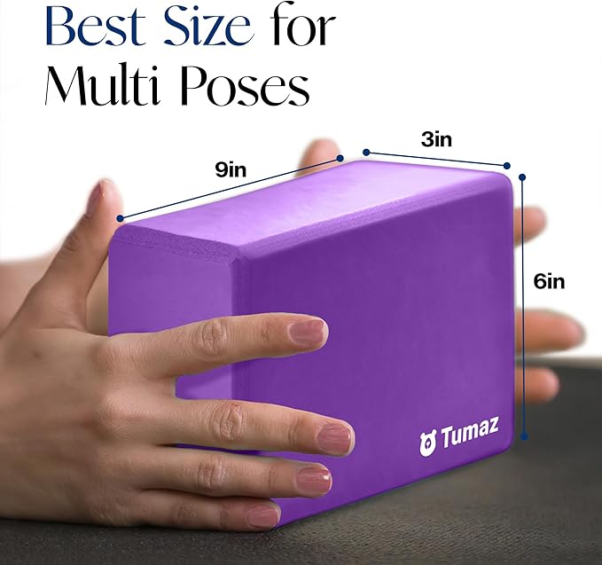 Tumaz Non-Slip Yoga Blocks 2-Pack - High Density/Lightweight EVA Foam & Natural Cork for Stability, Premium Set with E-Book Included