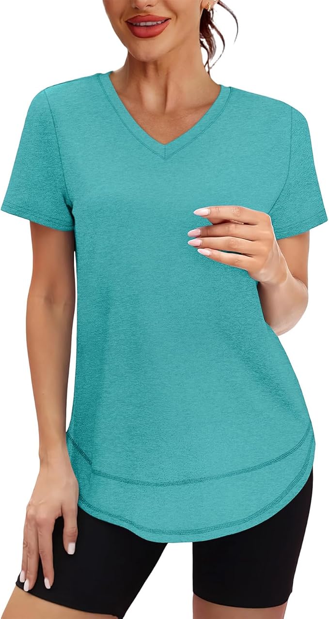 XIEERDUO Womens Workout Tops Short Sleeve Shirts Quick Dry Outfits for Hiking Running V Neck S-3XL