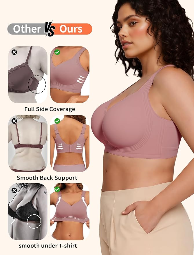 PoseFree Womens Seamless Wireless Supportive Bra Push Up Comfort Soft No Underwire Full Coverage T-Shirt Bra