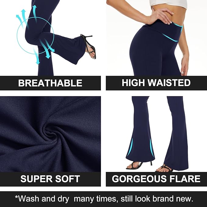 TNNZEET Black Flare Leggings for Women, Crossover Yoga Pants with Pockets Bootcut Flared Leggings