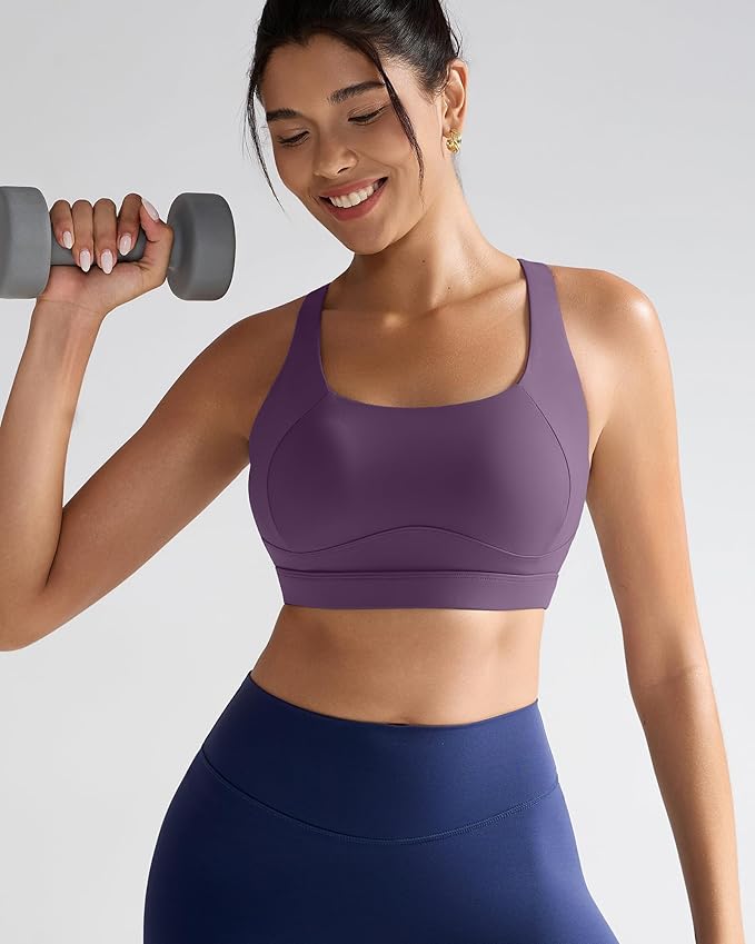 RUNNING GIRL Sports Bras for Women High Support,Racerback High Impact Grey Sports Bra Moulded Cup Workout Bra Push up