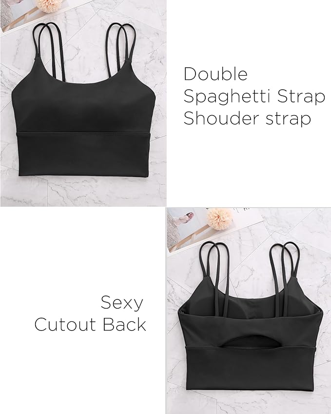 Everrysea Sports Bras for Women High Support Longline Workout Tank Tops Built in Bra Strappy Yoga Padded Crop Top