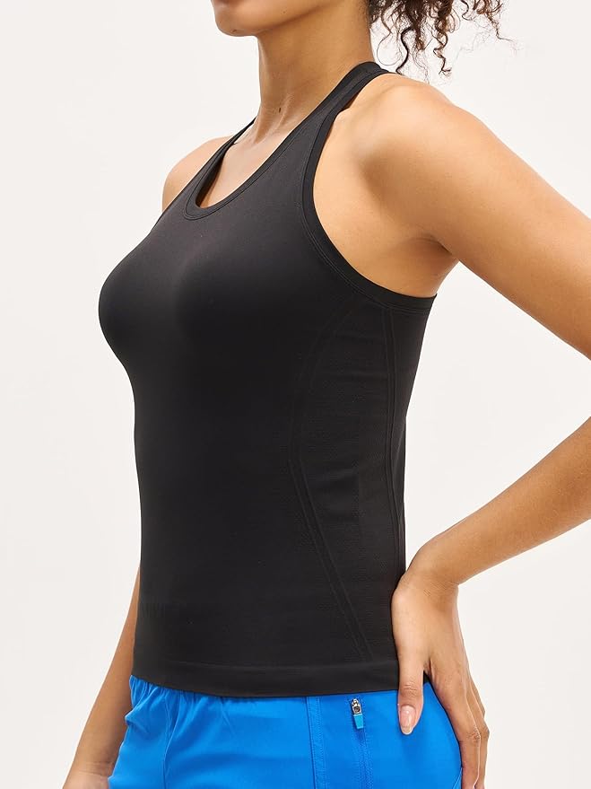 MCEDAR Women Seamless High Neck Workout Tank Tops Racerback Breathable Athletic Tops Slim Fit Running Tops