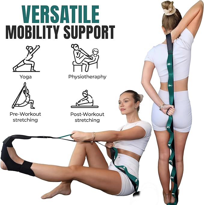 Stretch Strap with Loops Physical Therapy - Full Body Exercise Straps for Stretching with Detachable Foot - Leg & Calf Stretcher for Plantar Fasciitis, Physical Therapy, Pain Relief, and Flexibility