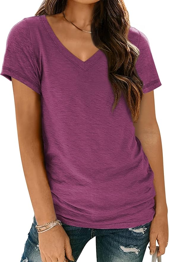 AUTOMET T-Shirts Short Sleeve V Neck Tees Tops for Women Fashion Trendy Lightweight Soft Casual Summer Outfits Clothes 2026