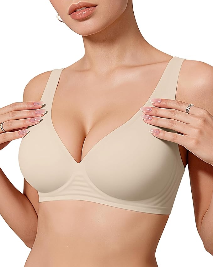 OEAK Womens Deep V Bras Wireless Comfortable Bra Supportive No Underwire Bras Tshirt Push Up Bralettes Plunge Seamless Bra