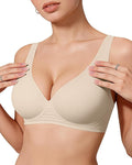 OEAK Womens Deep V Bras Wireless Comfortable Bra Supportive No Underwire Bras Tshirt Push Up Bralettes Plunge Seamless Bra
