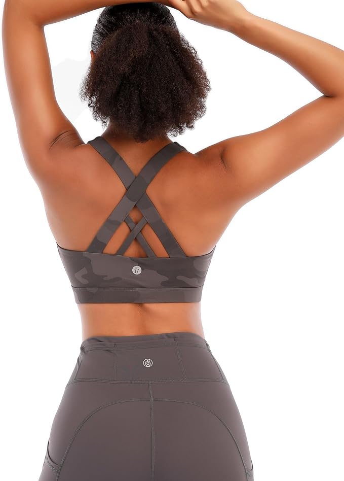 RUNNING GIRL Sports Bras for Women,Padded Strappy Sports Bras Criss-Cross Back Medium Support Sports Bras with Removable Cups