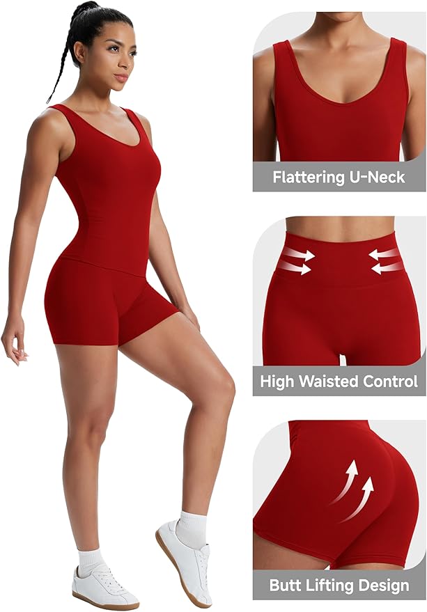 Alaroo Workout Sets for Women 2 Piece U Neck Crop Tank Top High Waisted Shorts Athletic Gym Yoga Outfits Activewear