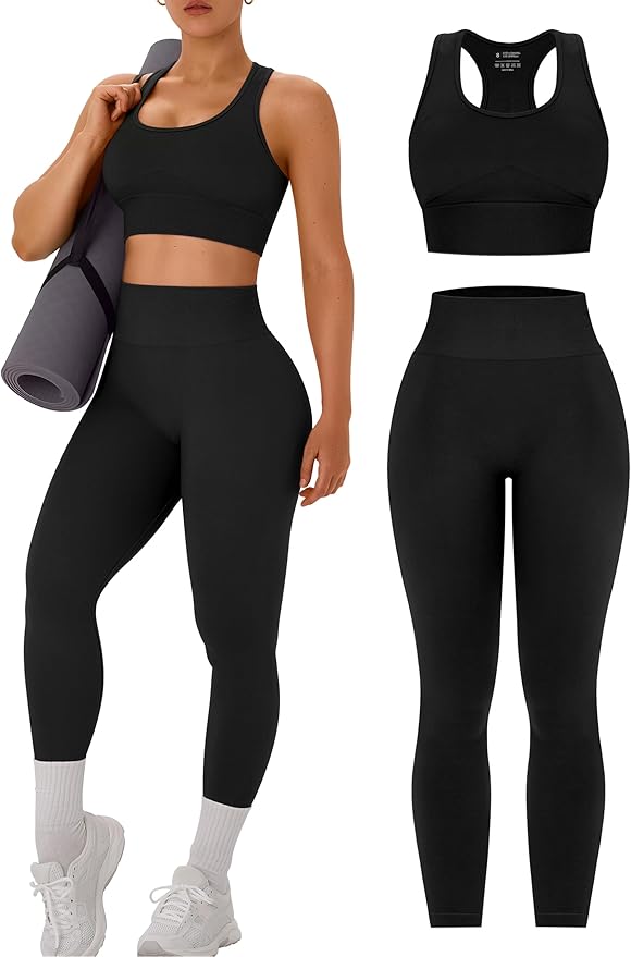 OLCHEE Womens Workout Sets 2 Piece - Acid Wash Seamless Yoga Outfits High Waist Leggings Padded Racerback Sports Bra Gym Set