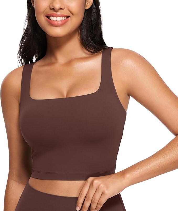 CRZ YOGA Butterluxe Square Neck Crop Tank Tops for Women - Workout Longline Sports Bras Padded Yoga Camisole