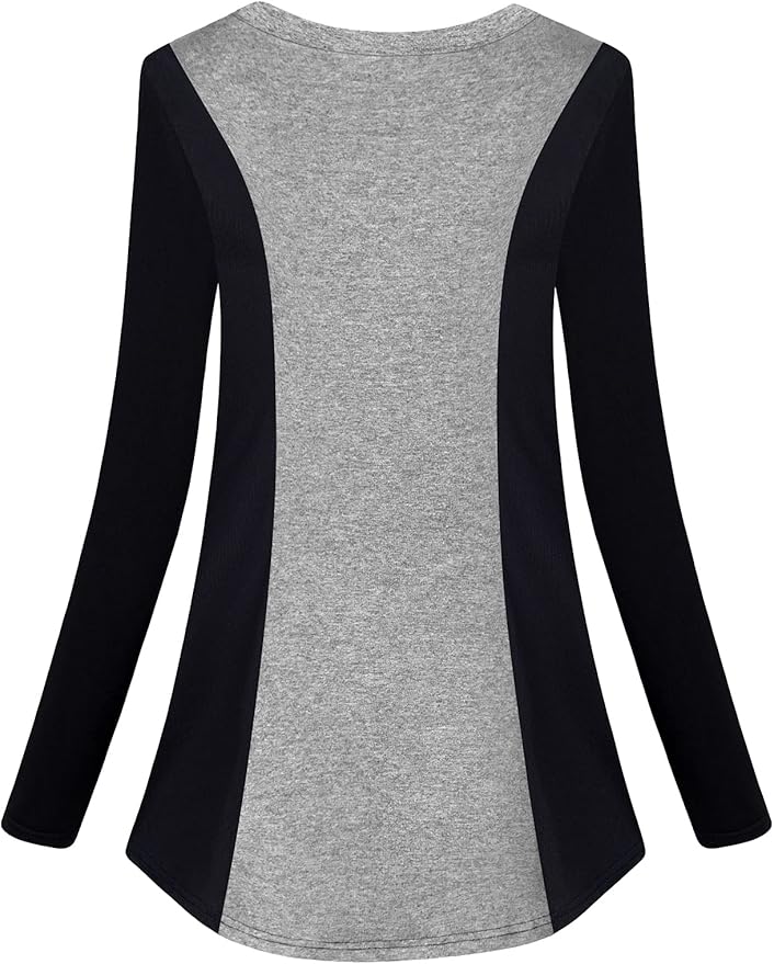 Womens Crewneck Long Sleeve Athletic Shirts Color Block Trendy Casual Workout Tops
