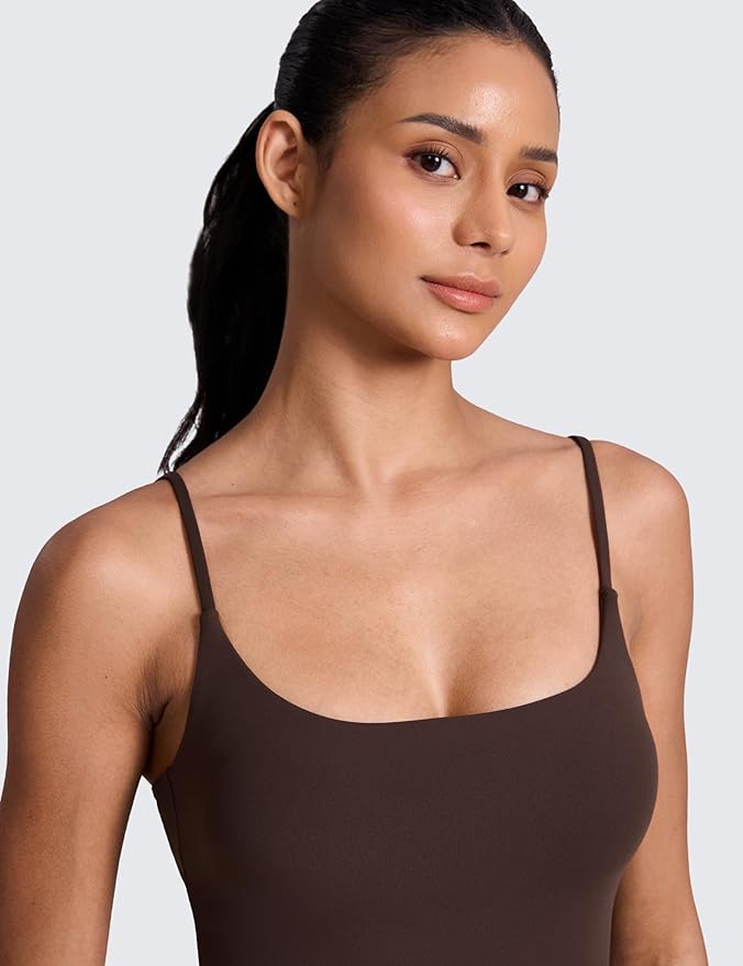 CRZ YOGA Butterlift Adjustable U Back Crop Tank Tops for Women - Padded Camisole Scoop Neck Workout Longline Sports Bras